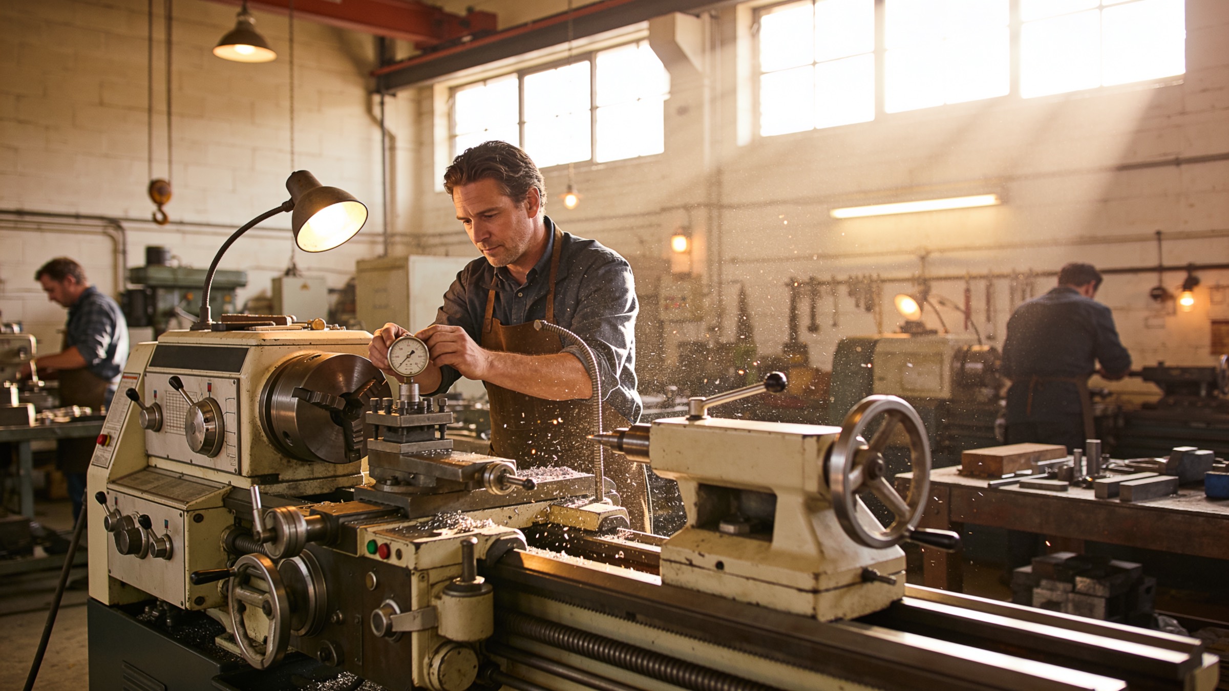 A workshop floor with machinery under daylight
